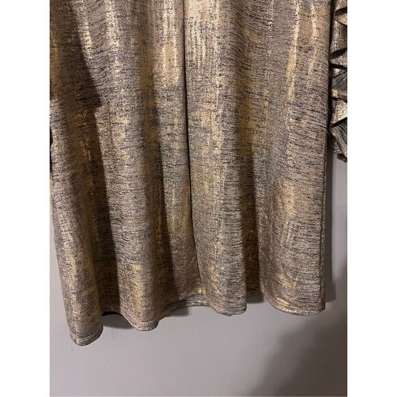 Gibson Latimer S Ruffle Statement Sleeve Cocktail Mini Dress Gold Metallic Party - Picture 8 of 10